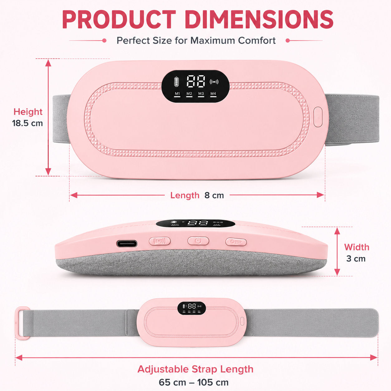 Electric Heating Massage Belt Smart Heat Therapy Pad for Period Pain Cramps Waist Discomfort Relief
