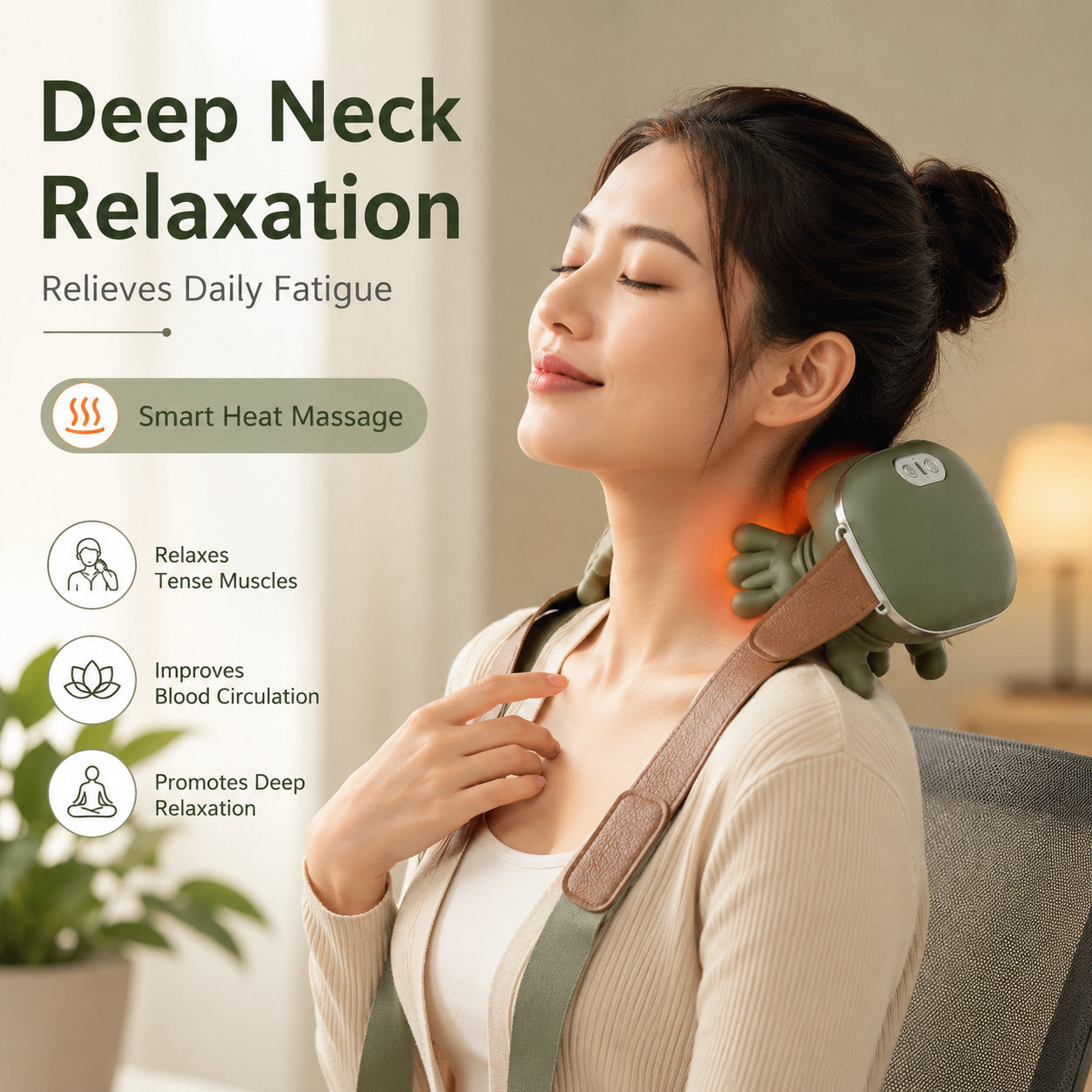 Electric Neck Massager with Smart Heat Compress 4d Deep Kneading Muscle Relaxer Machine Human Hands