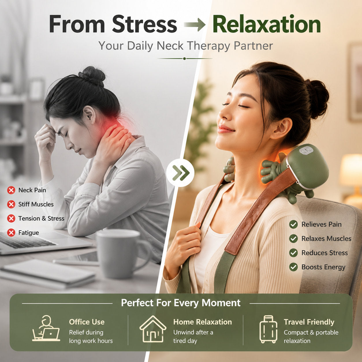 Electric Neck Massager with Smart Heat Compress 4d Deep Kneading Muscle Relaxer Machine Human Hands