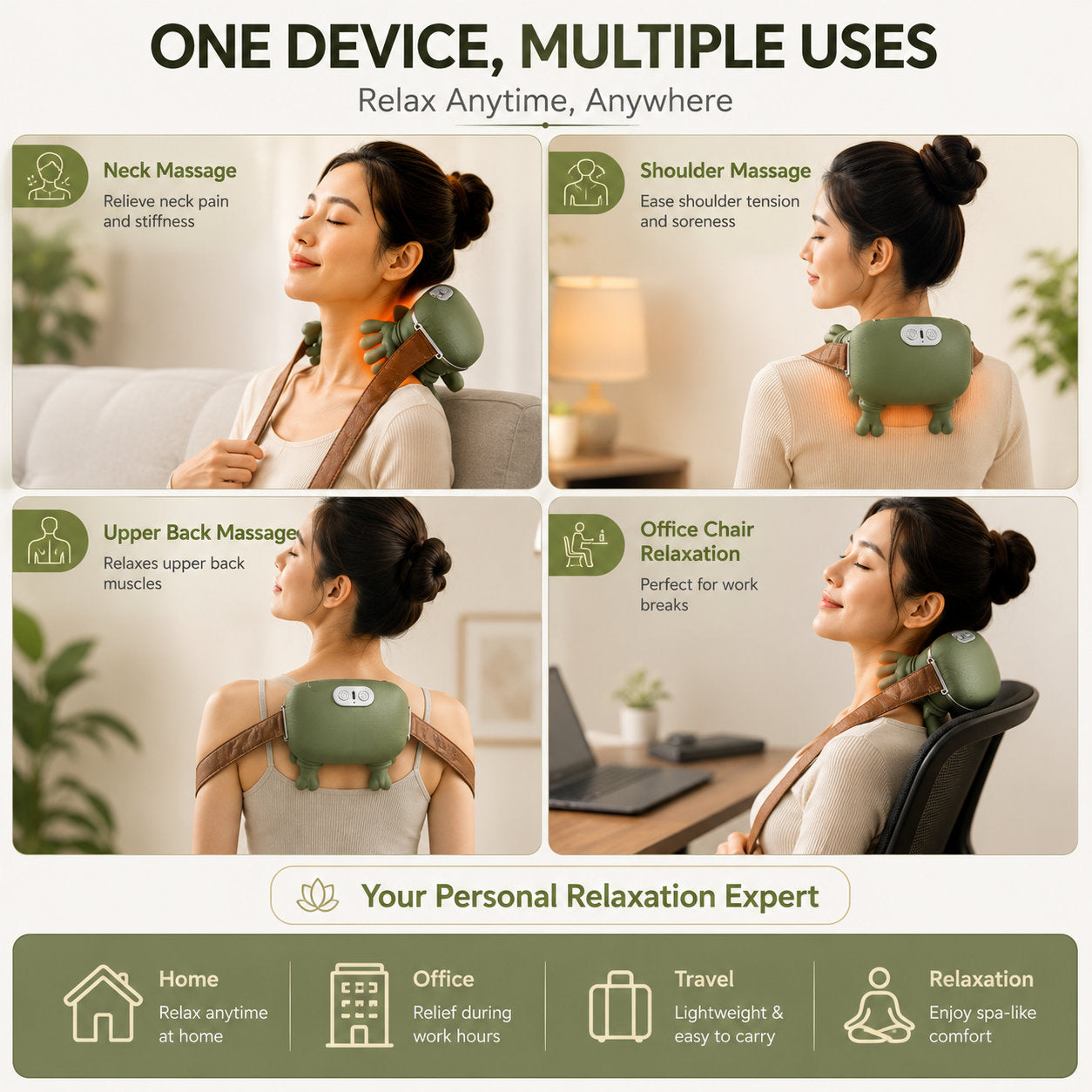 Electric Neck Massager with Smart Heat Compress 4d Deep Kneading Muscle Relaxer Machine Human Hands