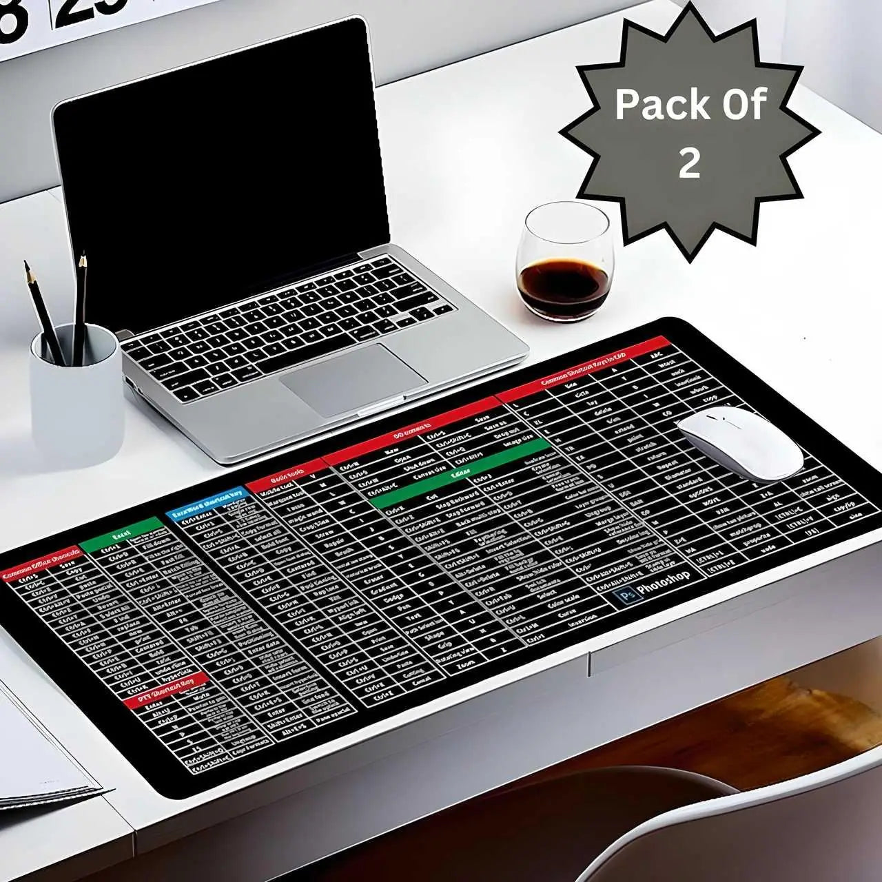 Extended Gaming Laptop Mouse Pad, Thick Non-Slip Rubber Base Desk Mat (Pack Of 2)