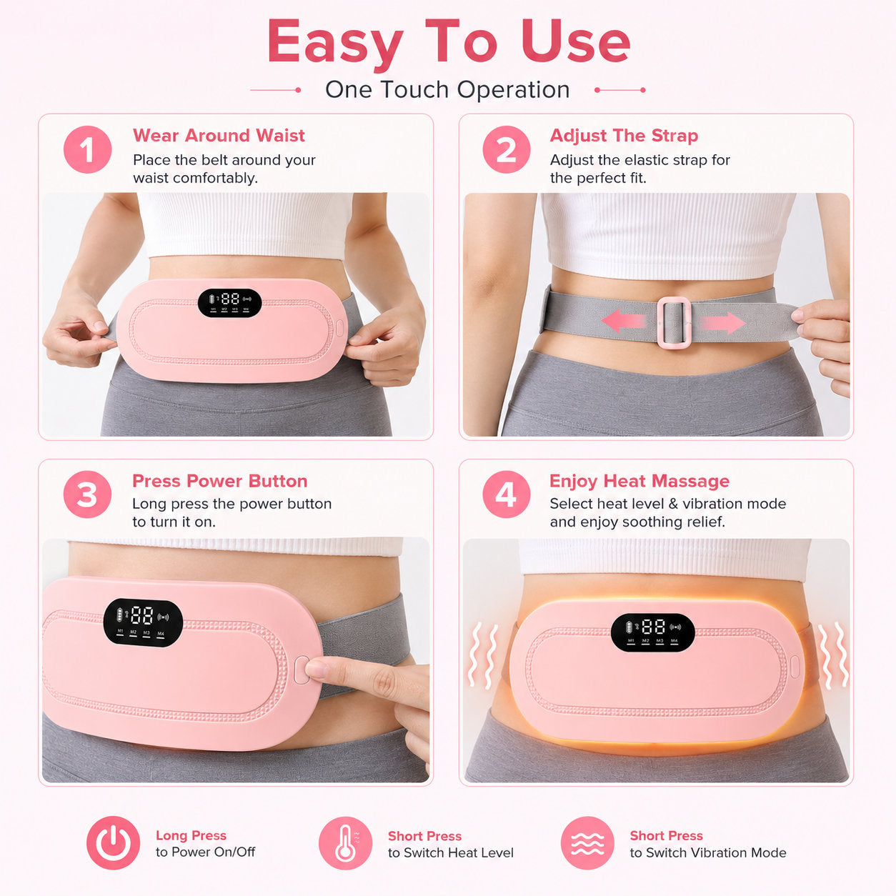 Electric Heating Massage Belt Smart Heat Therapy Pad for Period Pain Cramps Waist Discomfort Relief