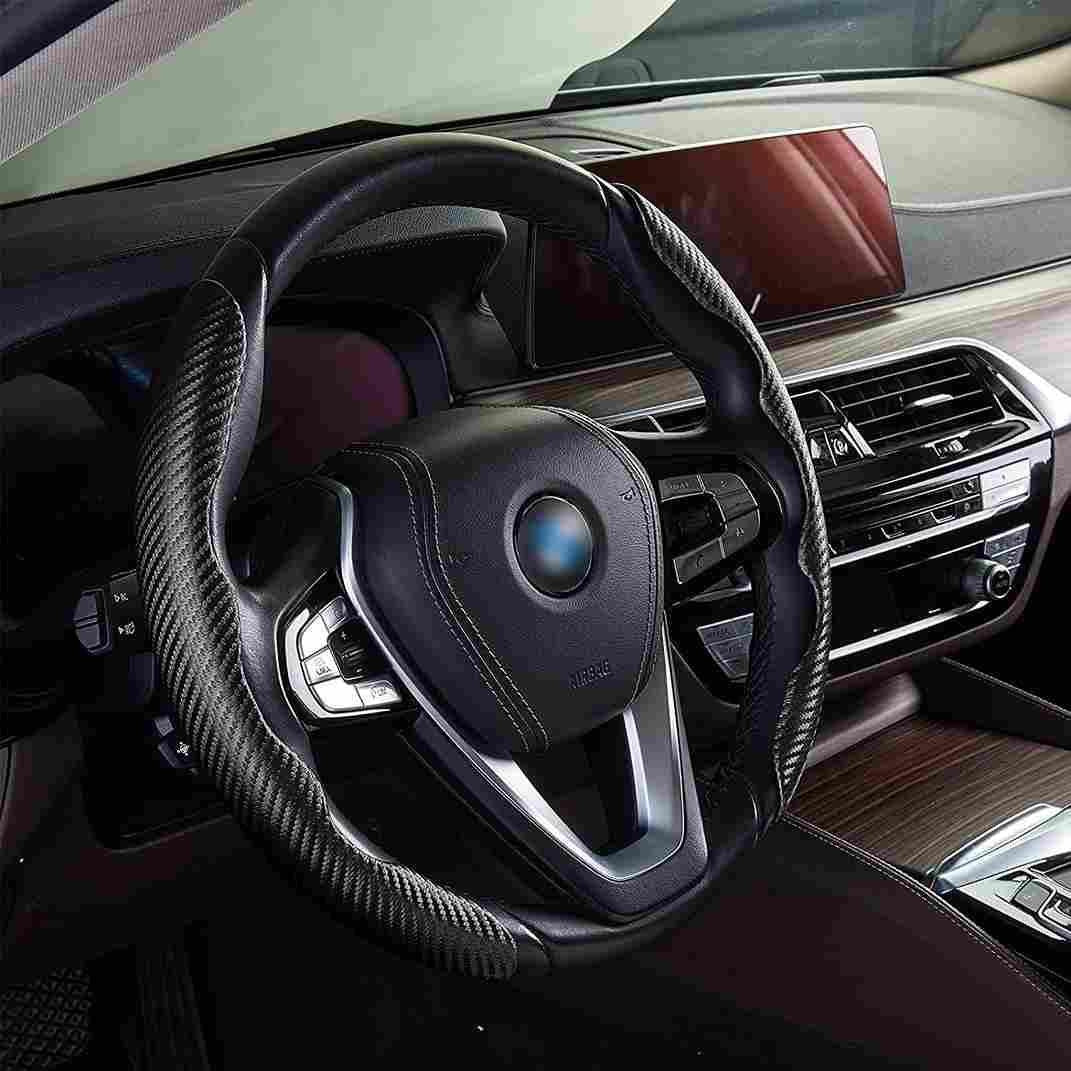 New Carbon Fiber Abs Texture Steering Wheel Grip Cover For Cars